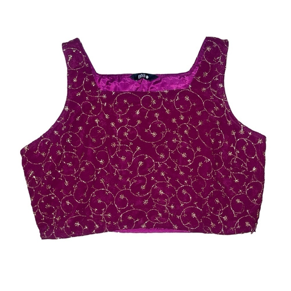Indya magenta purple gold embroidered crop tank blouse women’s size XL